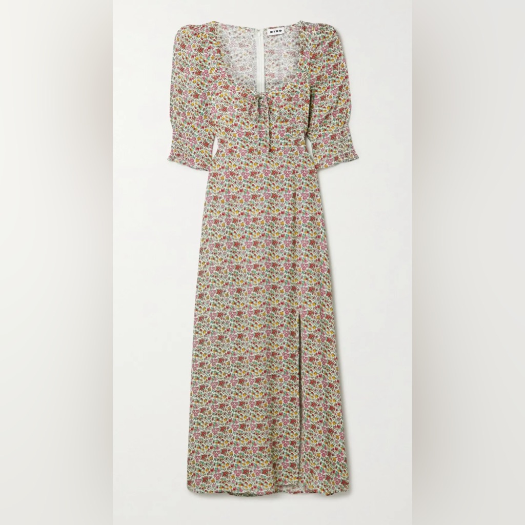Rixo Naomi Floral Print Georgette Maxi Dress Sweetheart Neckline Xs 4